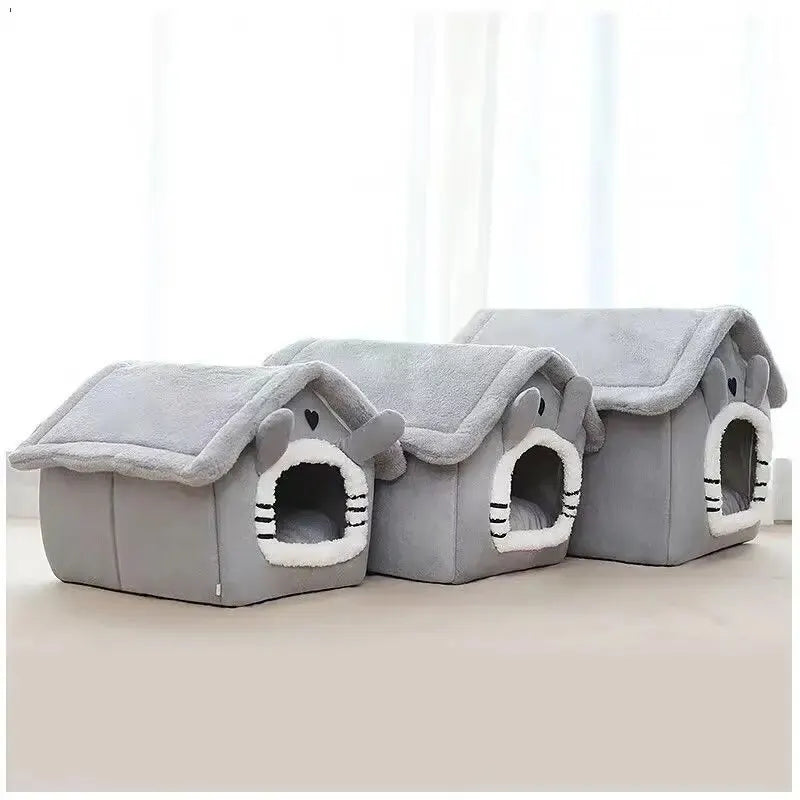 Indoor Warm Dog House - Soft Tent Kennel with Removable Cushion