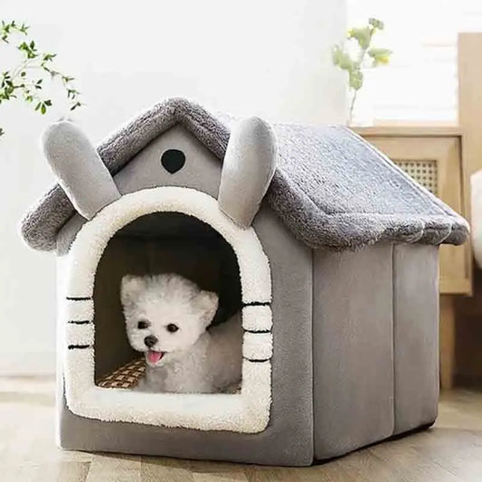 Indoor Warm Dog House - Soft Tent Kennel with Removable Cushion